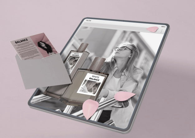 Free Tablet With Perfume Website Mock-Up Psd