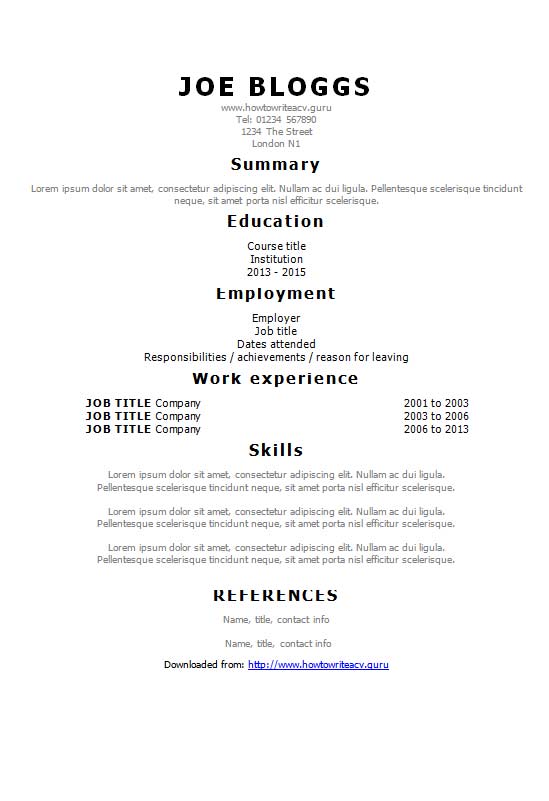 Free Tahoma Simple Text Only CV Resume Template in Microsoft Word (DOCX) Format