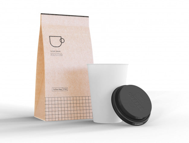 Free Take Away Coffee Cup And Paper Bag Mockup Psd