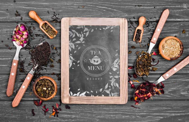 Free Tea Concept On Wooden Table Mock-Up Psd