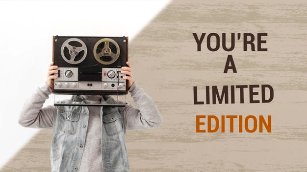 Free Teen Holding Vintage Radio Mock-Up Psd