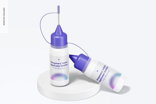 Free Temporary Tattoo Applicator Bottles Mockup, Leaned Psd