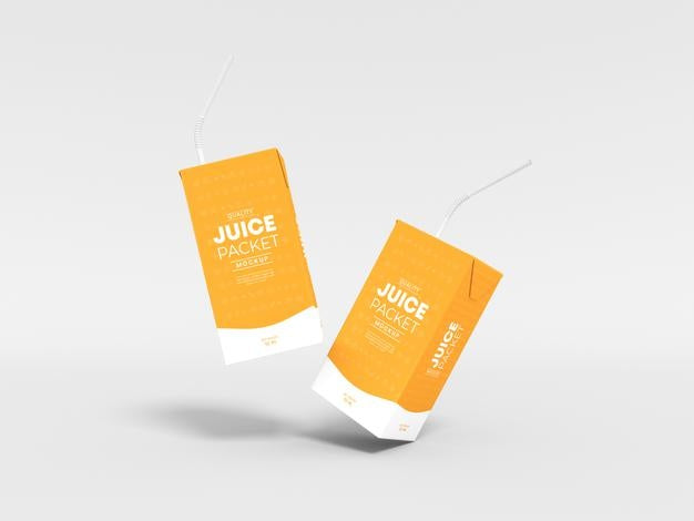 Free Tetra Juice Packet With Straw Mockup Psd