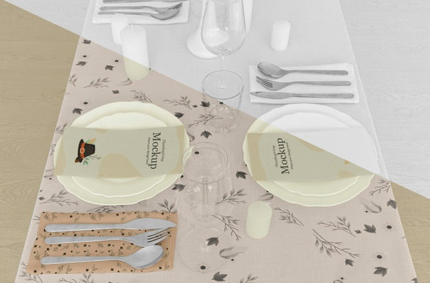 Free Thanksgiving Dinner Table Arrangement With Cutlery And Plates Psd