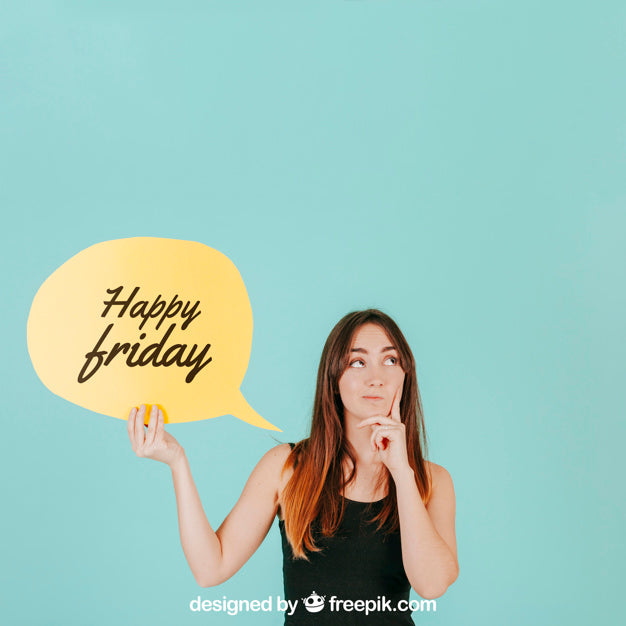 Free Thinking Woman With Speech Bubble Mockup Psd