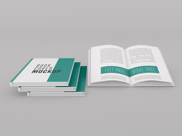 Free Three Hard Cover With Open Book Mockup Psd