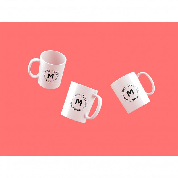 Free Three Mugs On Pink Background Mock Up Psd