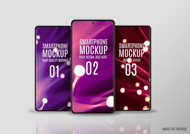 Free Three Smartphone Screens Mockup Psd