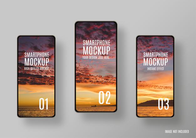 Free Three Smartphones Mockup Psd