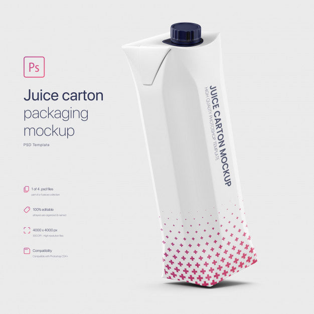 Free Tilting Juice Paper Carton Packaging Mockup Psd