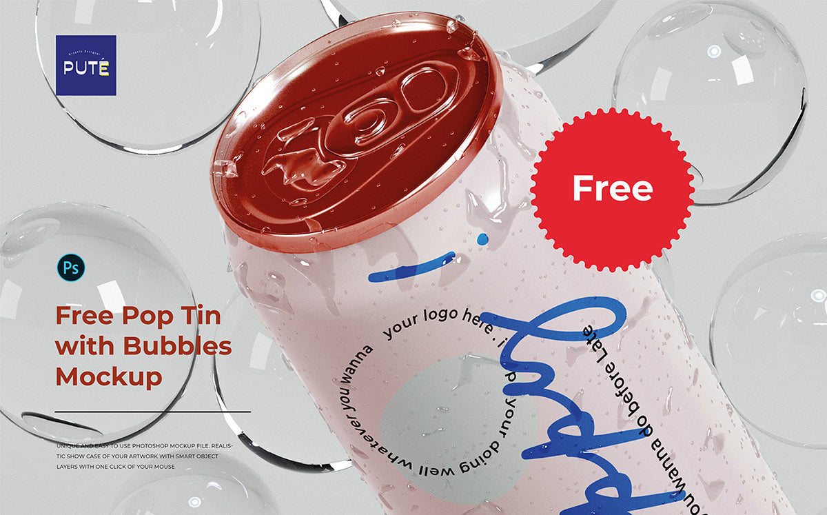 Free Tin Mockup With Bubbles