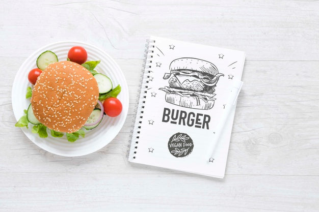 Free Top View Arrangement With Veggie Burger Psd