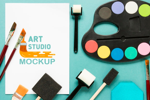 Free Top View Artistic Paint Accessories With Mock-Up Psd