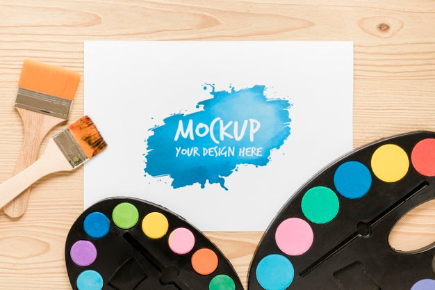 Free Top View Artistic Paint Accessories With Mock-Up Psd