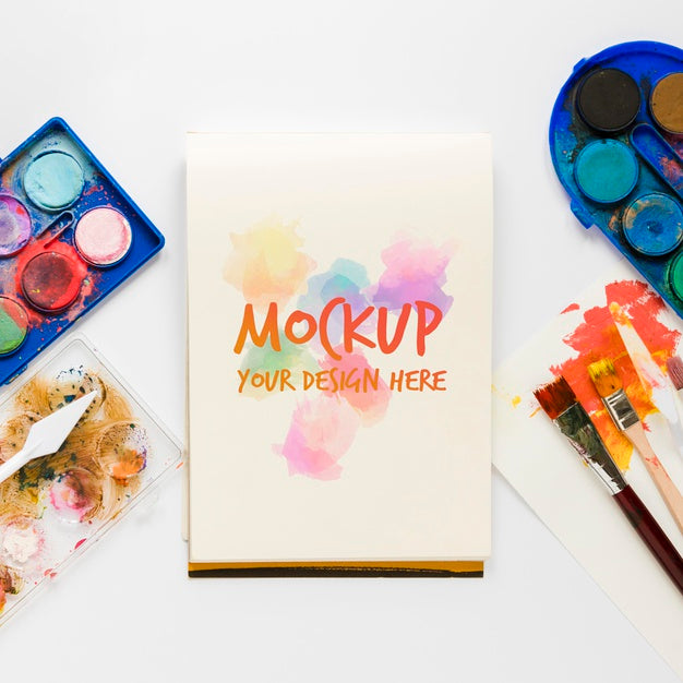 Free Top View Artistic Paint Accessories With Mock-Up Psd