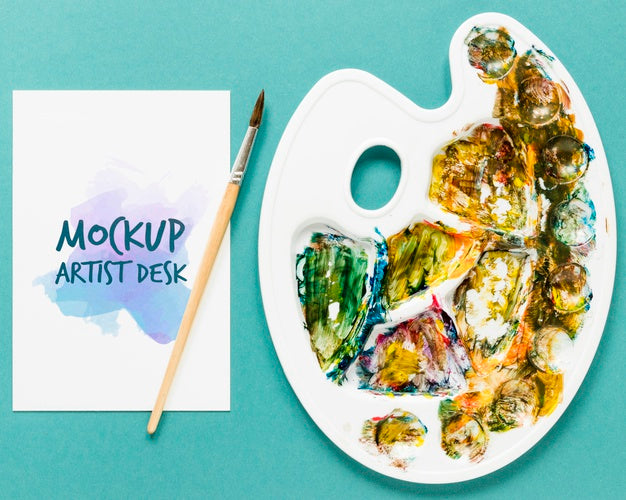 Free Top View Artistic Paint Accessories With Mock-Up Psd