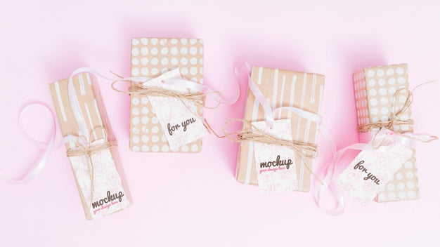 Free Top View Assortment Of Presents With Ribbon Psd