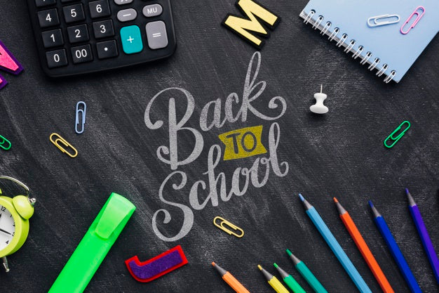 Free Top View Back To School Concept With Chalkboard Psd