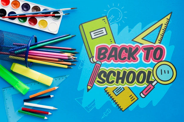 Free Top View Back To School With Blue Background Psd