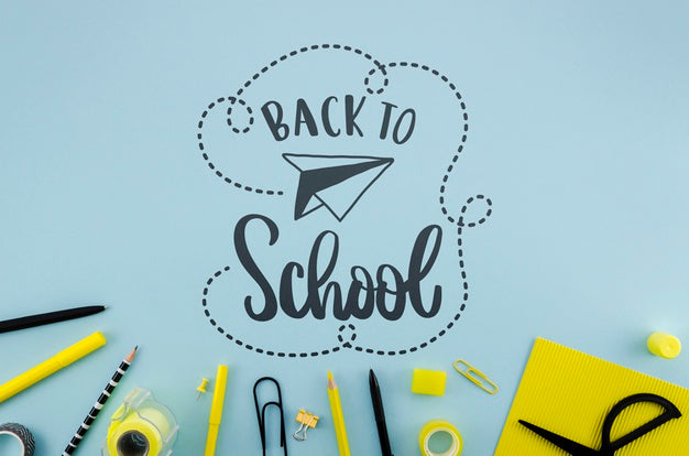 Free Top View Back To School With Blue Background Psd