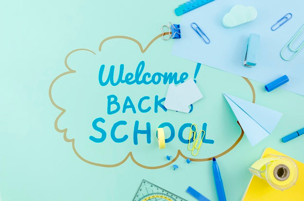 Free Top View Back To School With Blue Supplies Psd