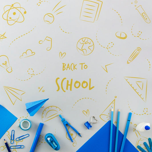 Free Top View Back To School With Blue Supplies Psd