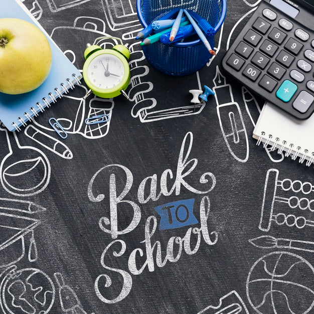 Free Top View Back To School With Chalkboard Psd