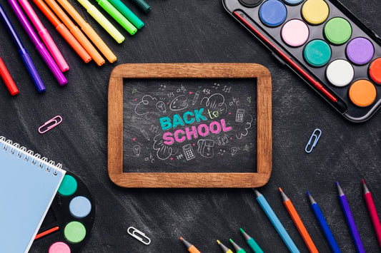 Free Top View Back To School With Chalkboard Psd