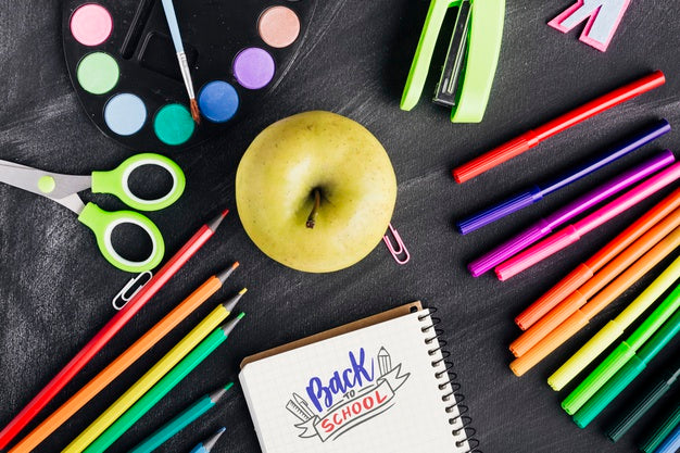 Free Top View Back To School With Colourful Supplies Psd