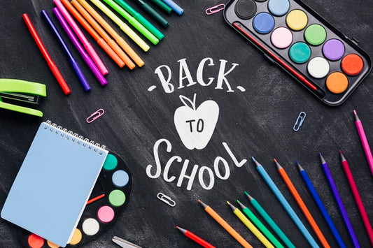 Free Top View Back To School With Colourful Supplies Psd