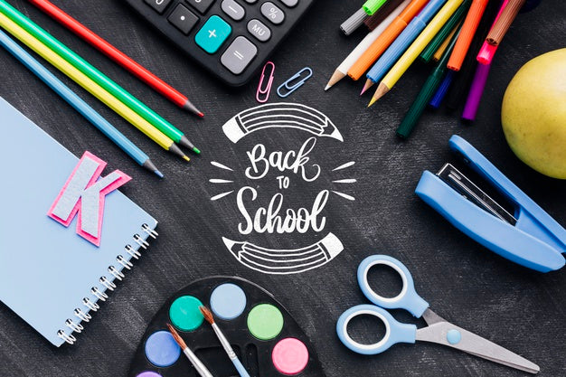 Free Top View Back To School With Colourful Supplies Psd