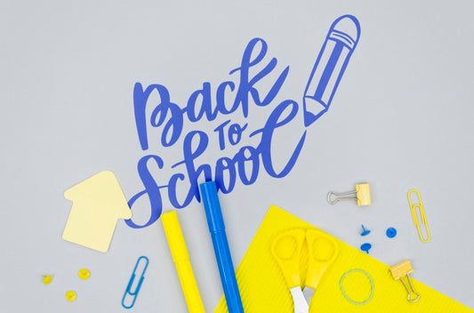 Free Top View Back To School With Grey Background Psd