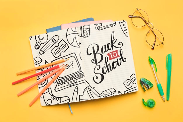 Free Top View Back To School With Open Notebook Psd