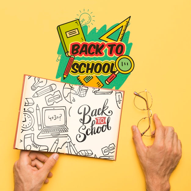 Free Top View Back To School With Open Notebook Psd