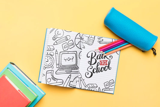 Free Top View Back To School With Open Notebook Psd