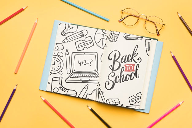 Free Top View Back To School With Open Notebook Psd