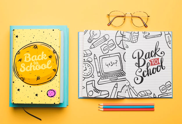 Free Top View Back To School With Open Notebook Psd