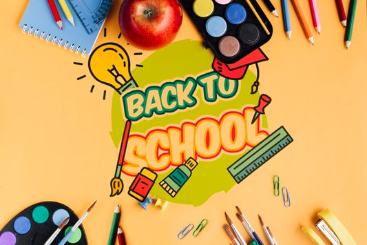 Free Top View Back To School With Orange Background Psd