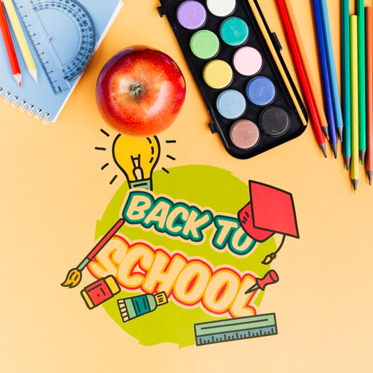 Free Top View Back To School With Orange Background Psd