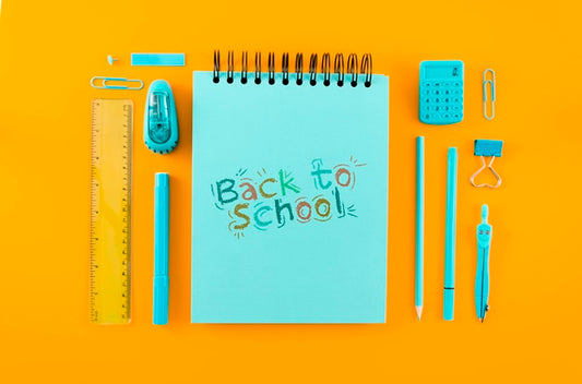 Free Top View Back To School With Orange Background Psd