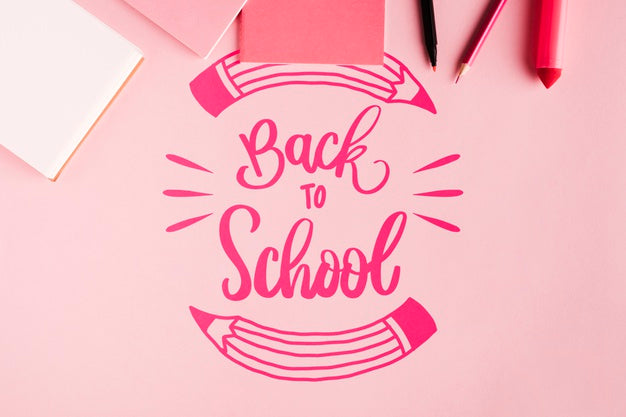 Free Top View Back To School With Pink Background Psd