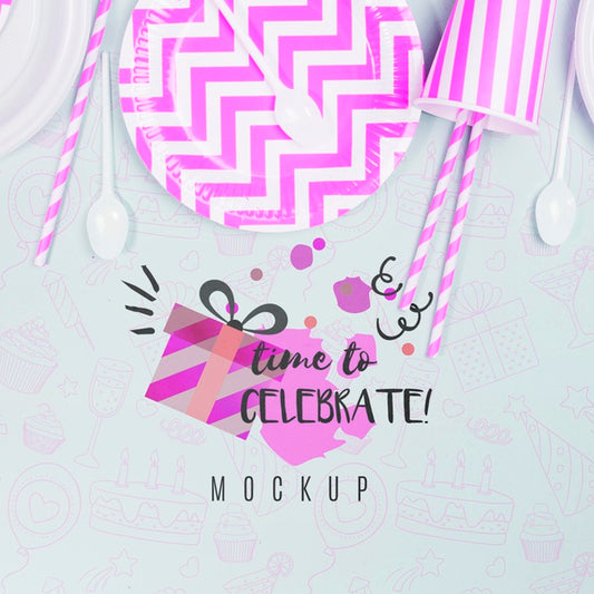 Free Top View Birthday Concept With Mock-Up Psd