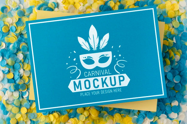 Free Top View Card Mock-Up With Confetti Psd