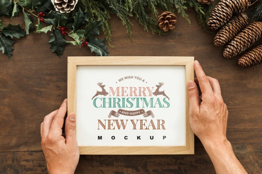 Free Top View Christmas Composition With Frame Mockup Psd