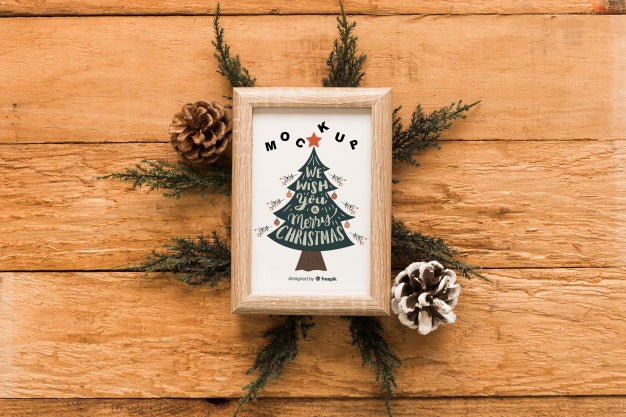 Free Top View Christmas Composition With Frame Mockup Psd