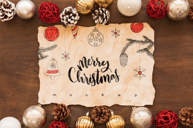 Free Top View Christmas Composition With Old Paper Mockup Psd