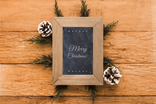 Free Top View Christmas Composition With Slate Mockup Psd