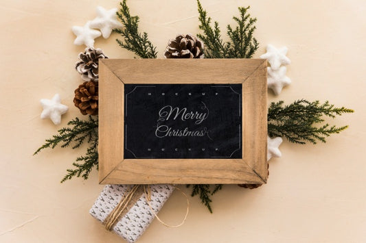 Free Top View Christmas Composition With Slate Mockup Psd