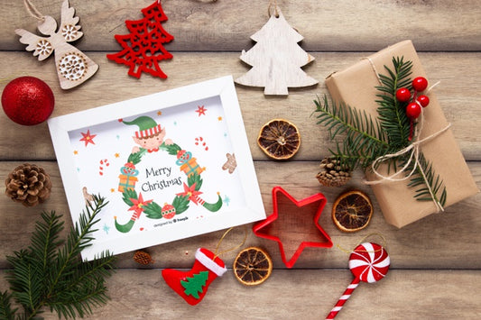 Free Top View Christmas Concept With Mock-Up Psd