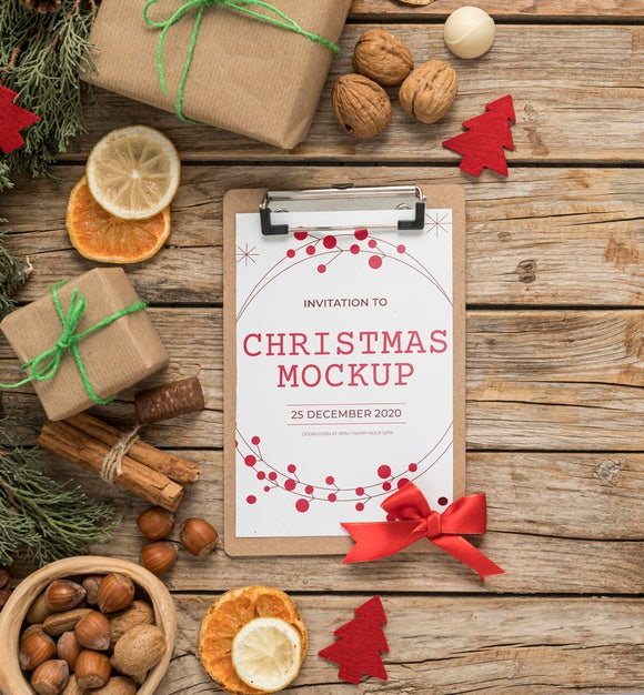 Free Top View Christmas Decoration Mock-Up Psd